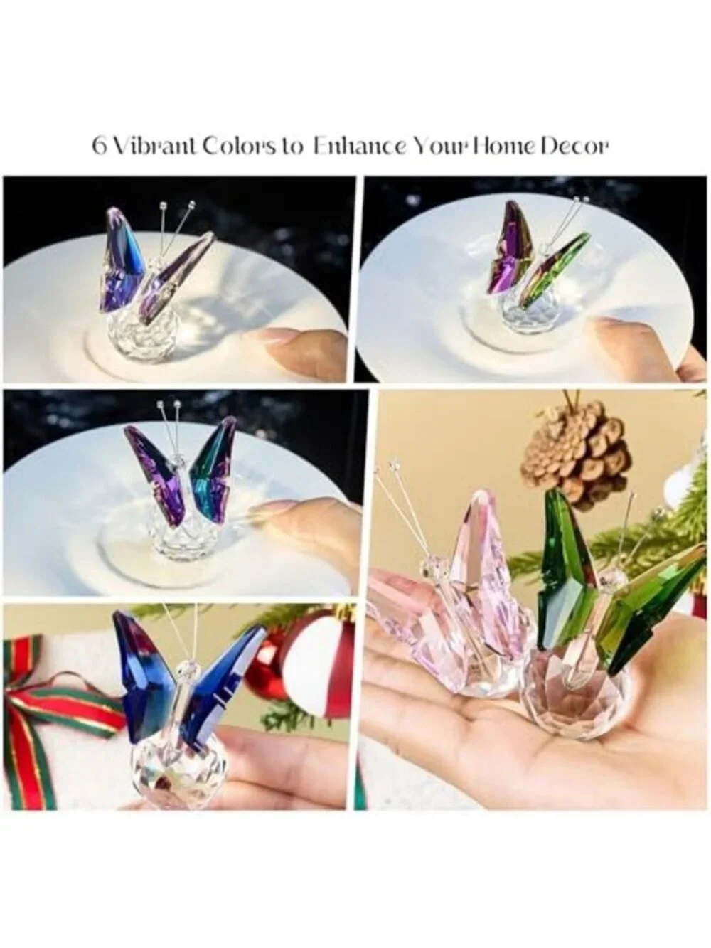 Handcrafted 6-Piece Crystal Butterfly Figurine Set | Glass Animal Decor